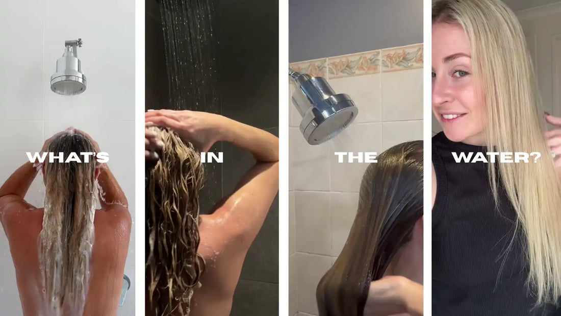 Australian woman enjoying a refreshing shower with soft, clean water after using a Flowy filtered shower head.