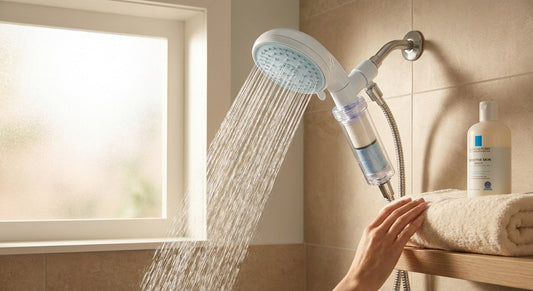Filtered shower head for eczema-prone adults