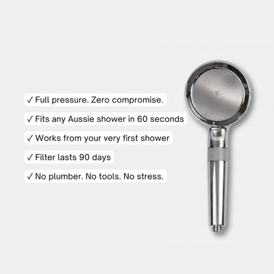 Flowy handheld filtered showerhead features — dual filtration system, soft powerful spray, easy install