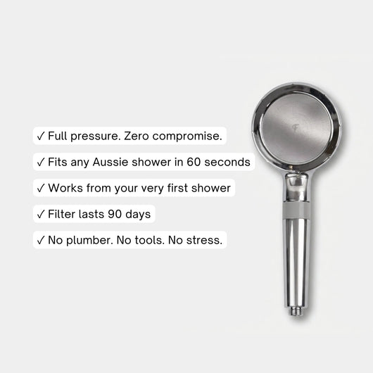 Flowy handheld filtered showerhead features — dual filtration system, soft powerful spray, easy install